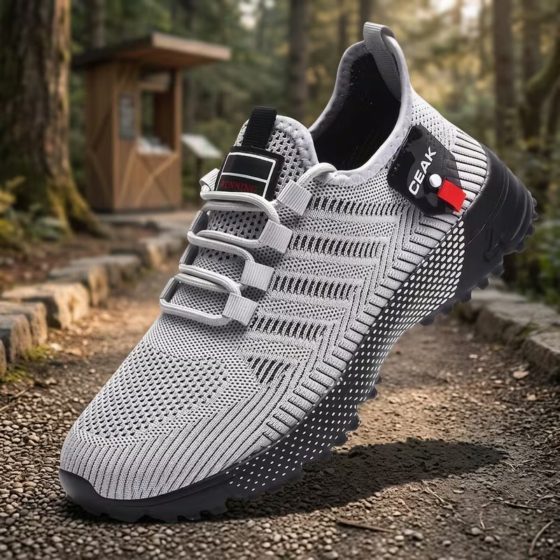 Herren-Trainingsschuhe aus atmungsaktivem Mesh – Leichte Low-Top-Sneaker mit roten Akzenten
