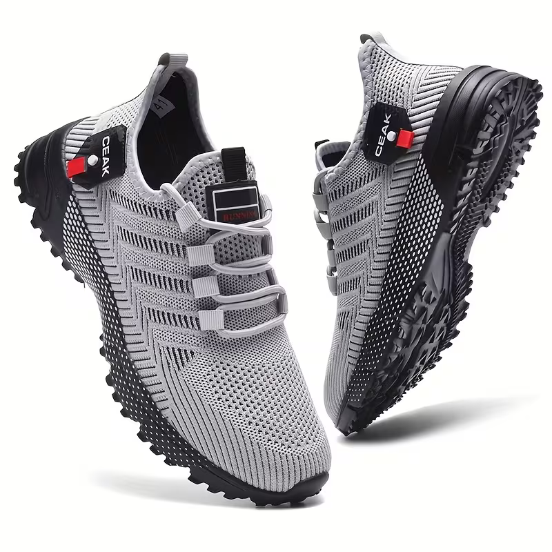 Herren-Trainingsschuhe aus atmungsaktivem Mesh – Leichte Low-Top-Sneaker mit roten Akzenten